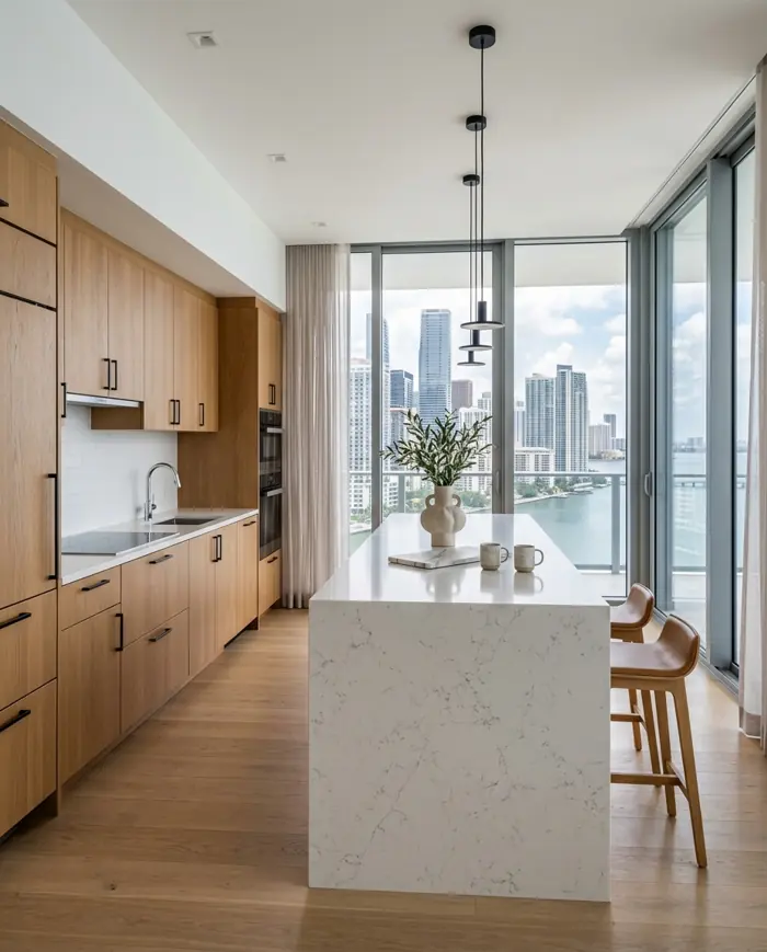 Kitchen of a sample condo in Brickell, Miami
